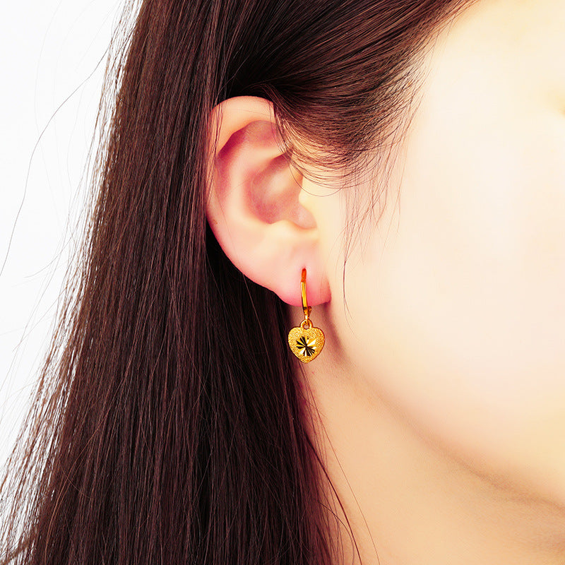 Sand gold earrings with versatile temperament, water droplet earrings with hearts (10 pieces)