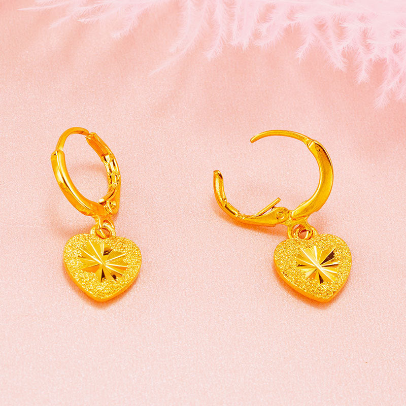 Sand gold earrings with versatile temperament, water droplet earrings with hearts (10 pieces)
