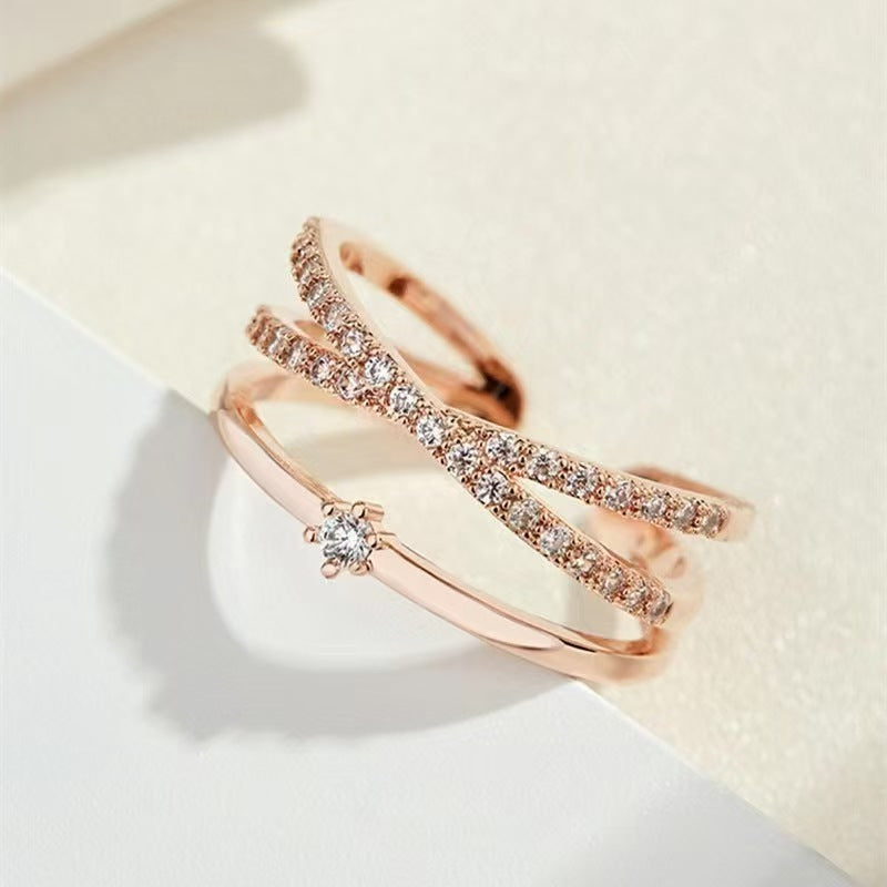 Opening cross Xiang zircon ring female ins trendy personality (10 pieces)