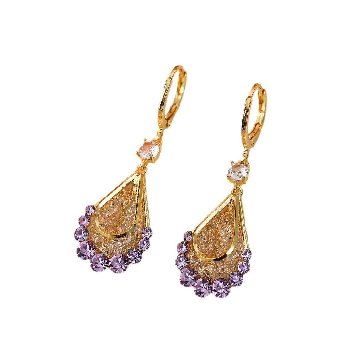 Golden wire mesh coffee colored water droplet earrings (10 pieces)