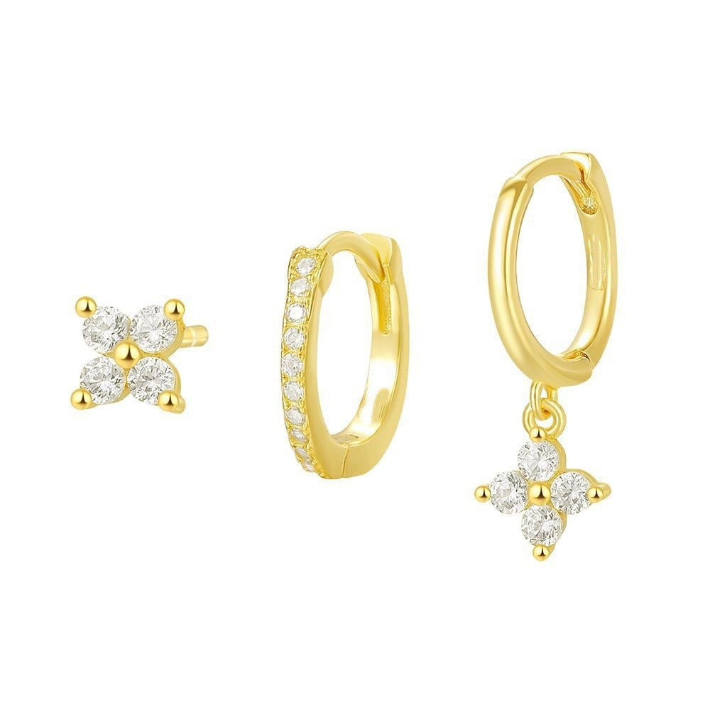 Four leaf clover ear clip set with zircon ear rings and three piece ear clip set (10 pieces)