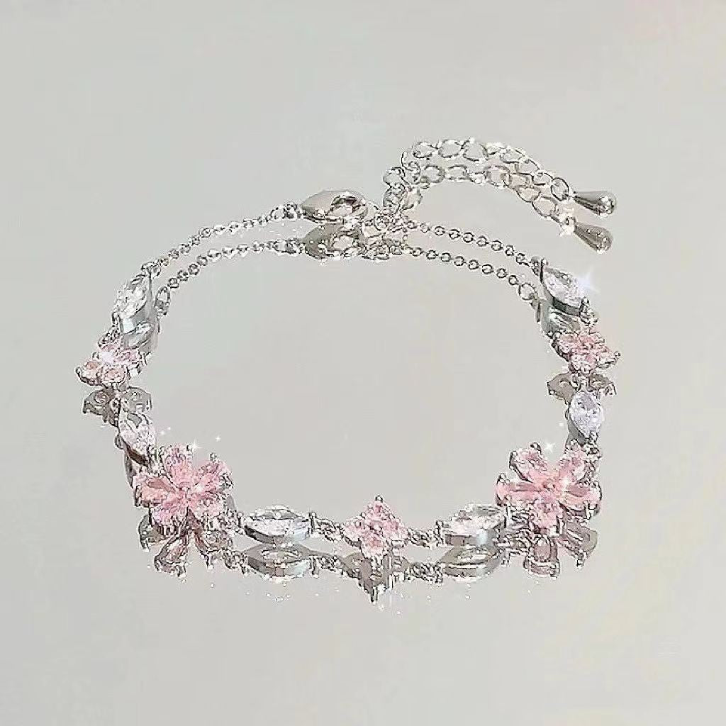 Pink zircon cherry blossom bow bracelet (10 pieces)