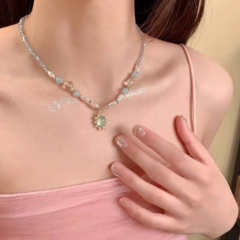 Sea blue imitation pearl bead necklace (10 pieces)