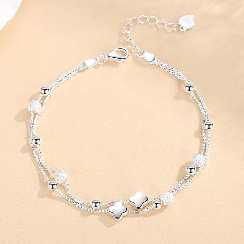 Sweet temperament four leaf clover transfer bead double-layer bracelet with frosted beads light (10 pieces)