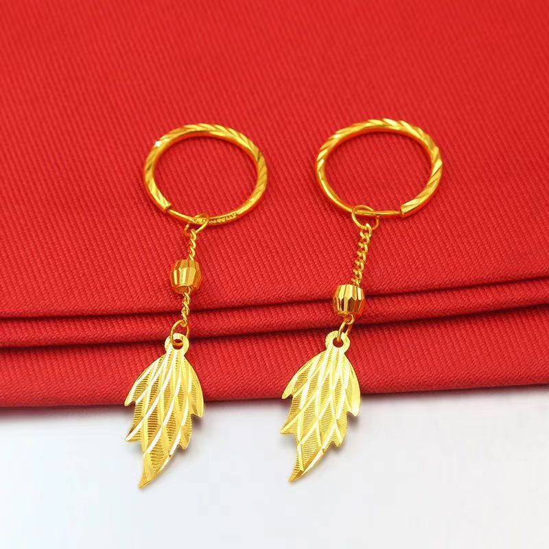 Sand gold electroplated female leaf earrings (10 pieces)