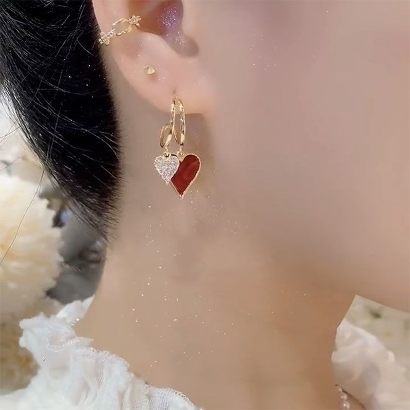 Simple temperament red heart-shaped earrings (10 pieces)