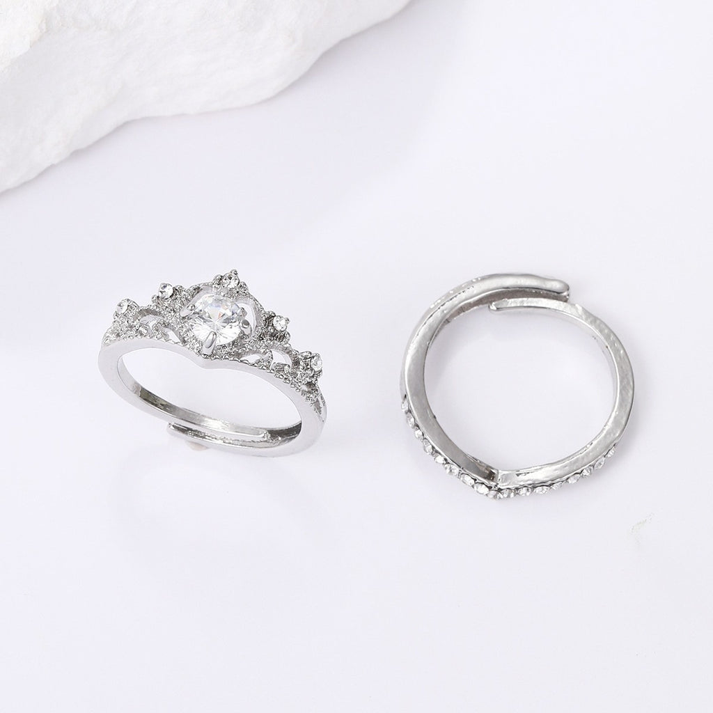 Hot selling Crown Dot Diamond Ring Wedding Ring Opening Ring Set 2-piece Set (10 pieces)