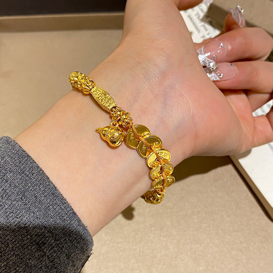 Vintage vingate copper coins wrapped in gourd bracelets (10 pieces)