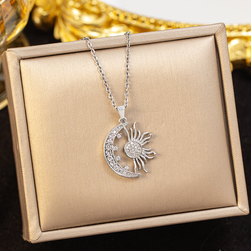 New ethnic style micro inlaid zircon titanium steel sun necklace (10 pieces)