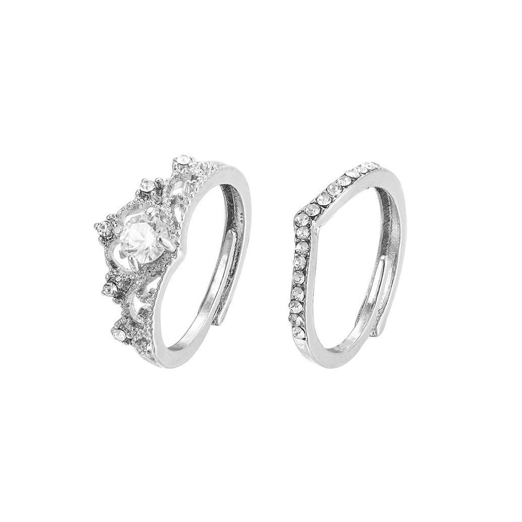Hot selling Crown Dot Diamond Ring Wedding Ring Opening Ring Set 2-piece Set (10 pieces)