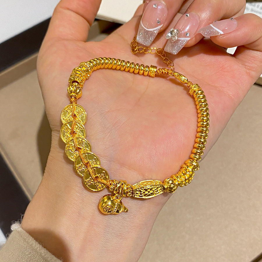 Vintage vingate copper coins wrapped in gourd bracelets (10 pieces)