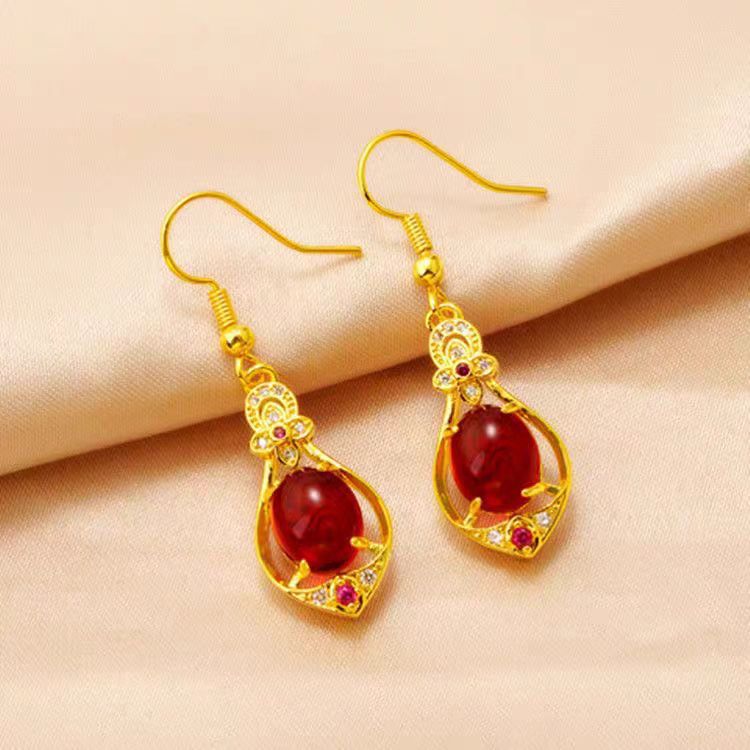 Sand gold clover gemstone earrings, ear hooks, and transfer beads (10 pieces)