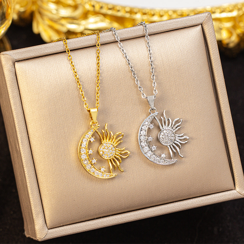 New ethnic style micro inlaid zircon titanium steel sun necklace (10 pieces)