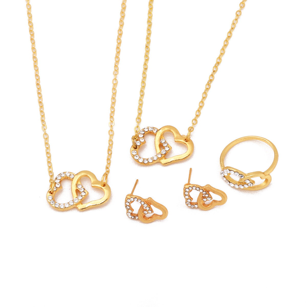 Minimally designed women's versatile double heart jewelry necklace bracelet earrings bracelet pendant four piece set (10 pieces)