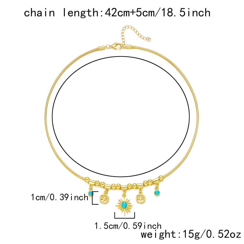 Turquoise pendant necklace, women's retro sunflower collarbone chain, turquoise bracelet (10 pieces)