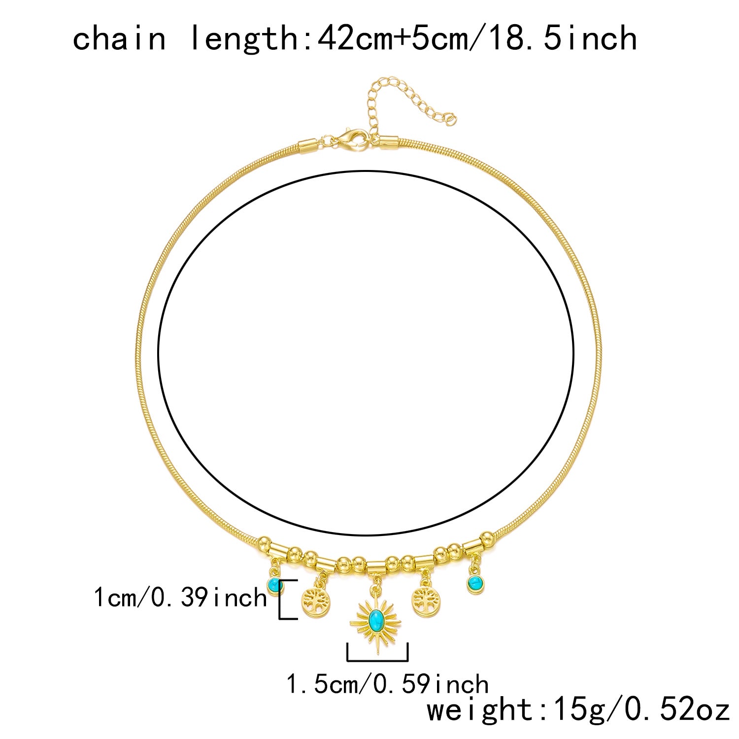 Turquoise pendant necklace, women's retro sunflower collarbone chain, turquoise bracelet (10 pieces)