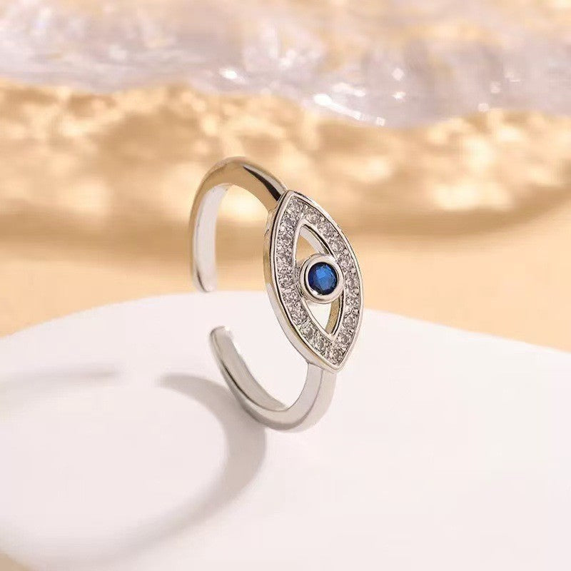 Devil's Eye copper ring with simple and micro inlaid zircon personalized jewelry (10 pieces)