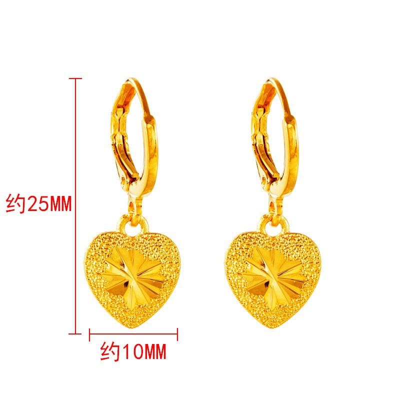 Sand gold earrings with versatile temperament, water droplet earrings with hearts (10 pieces)