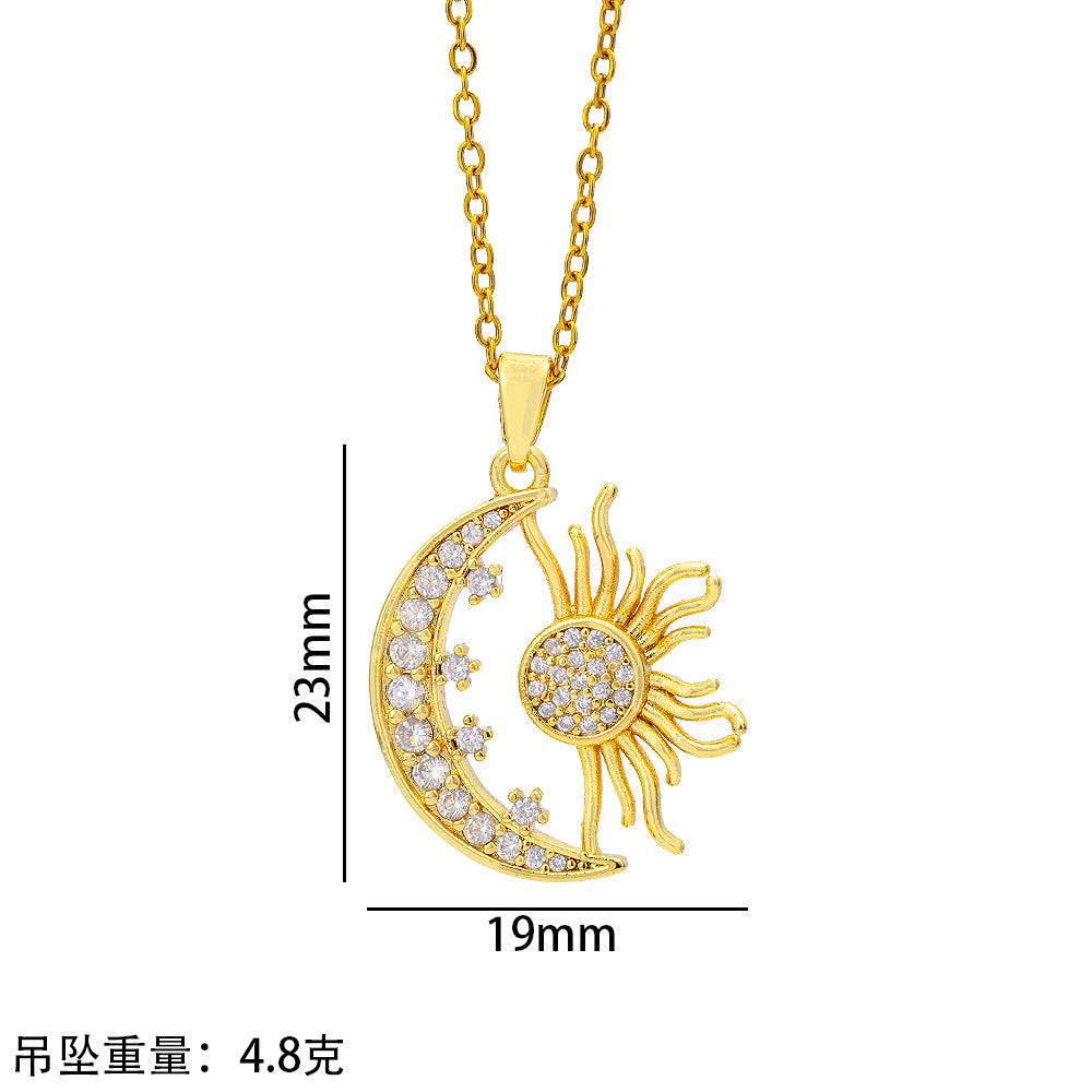New ethnic style micro inlaid zircon titanium steel sun necklace (10 pieces)