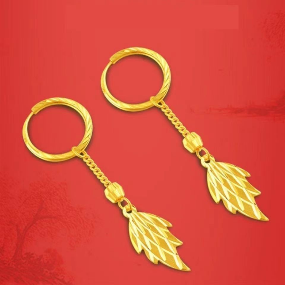 Sand gold electroplated female leaf earrings (10 pieces)