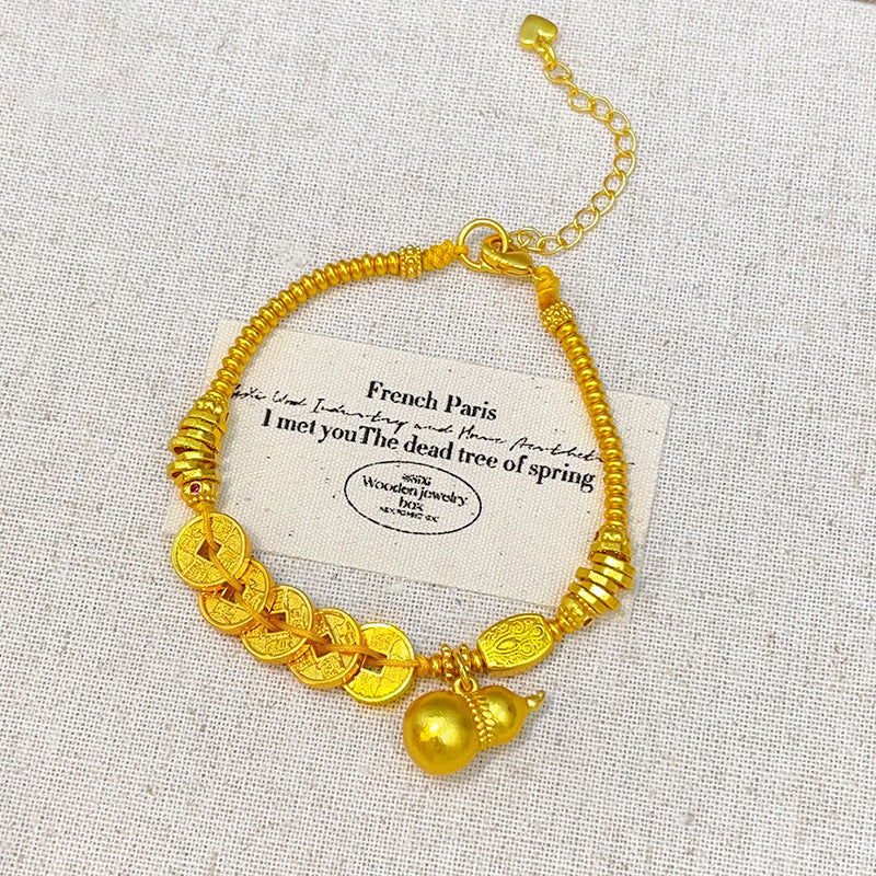 Vintage vingate copper coins wrapped in gourd bracelets (10 pieces)