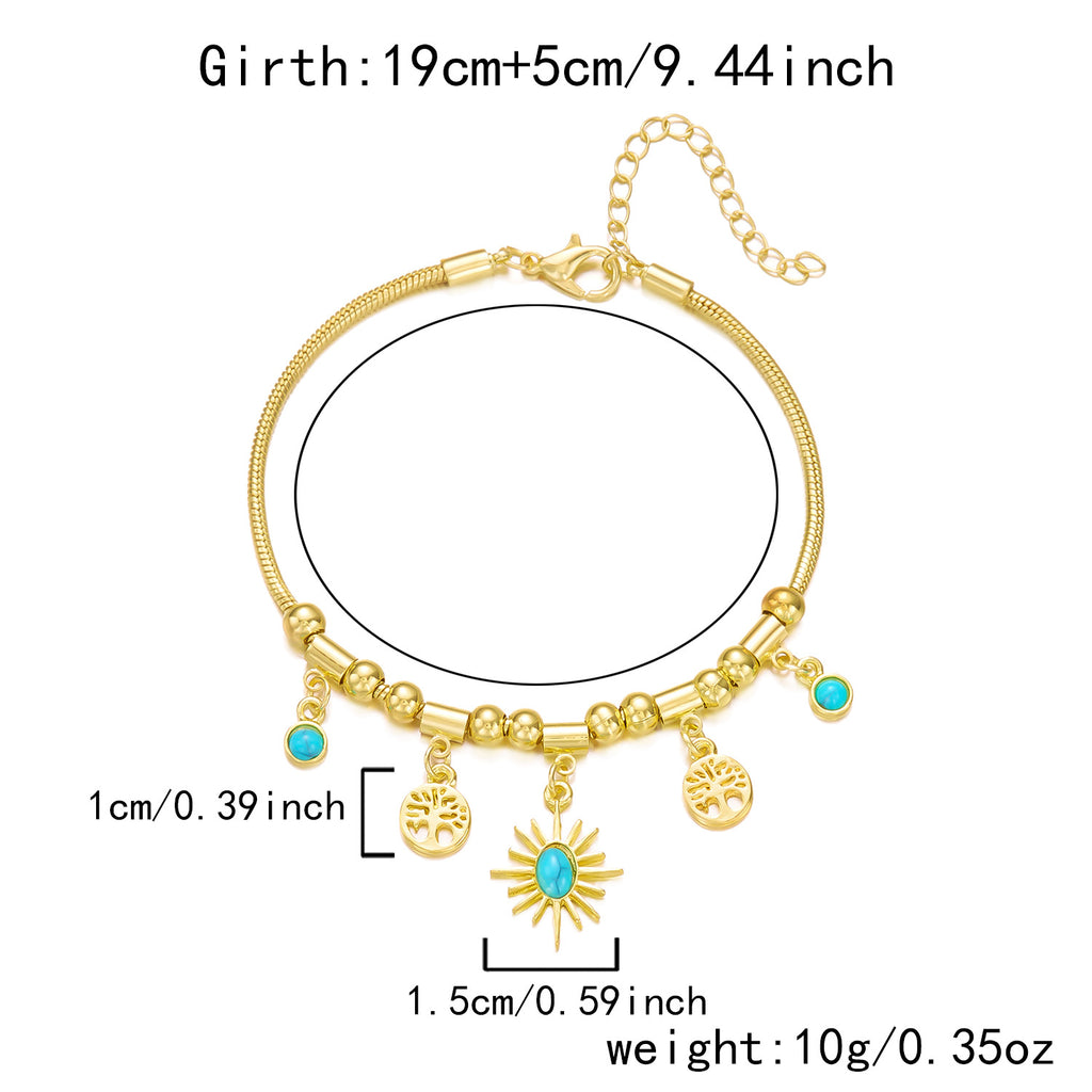 Turquoise pendant necklace, women's retro sunflower collarbone chain, turquoise bracelet (10 pieces)