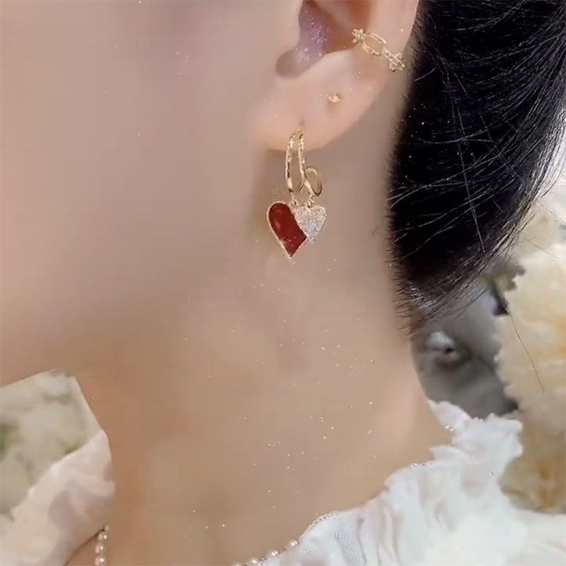 Simple temperament red heart-shaped earrings (10 pieces)