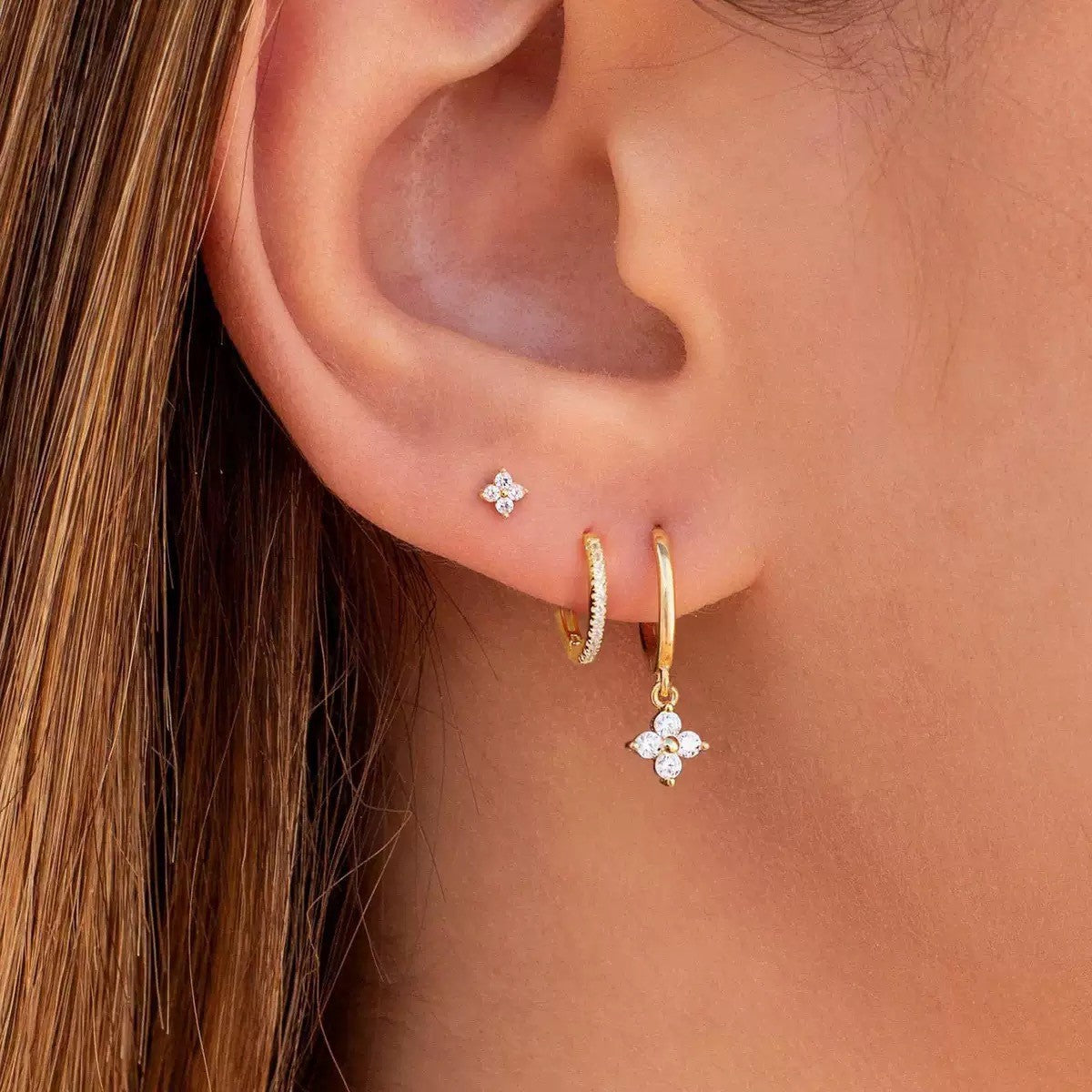 Four leaf clover ear clip set with zircon ear rings and three piece ear clip set (10 pieces)