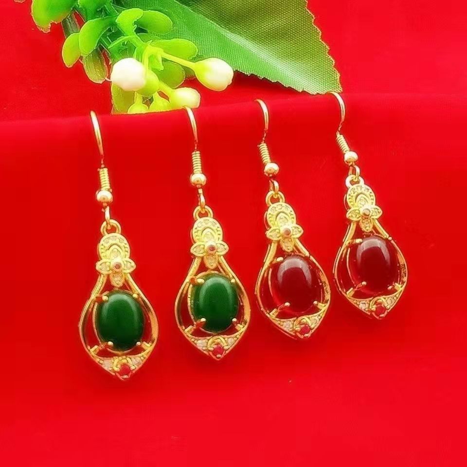 Sand gold clover gemstone earrings, ear hooks, and transfer beads (10 pieces)