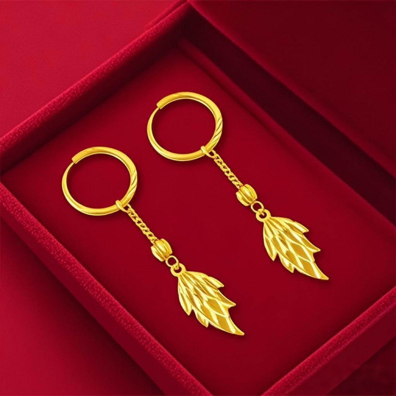Sand gold electroplated female leaf earrings (10 pieces)