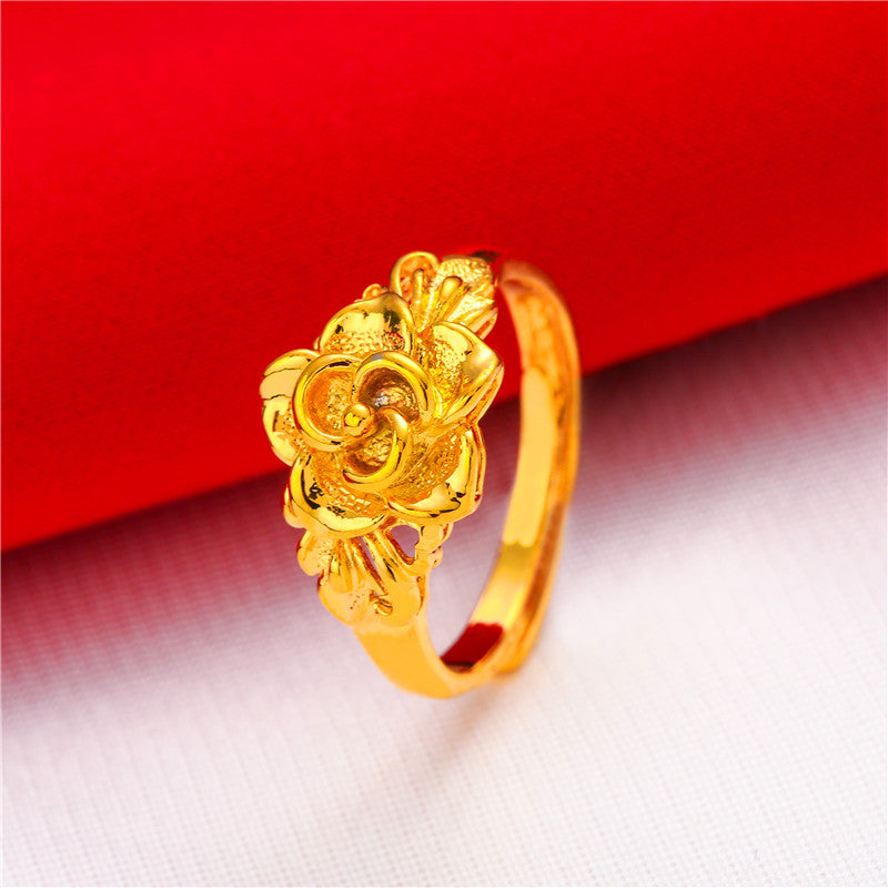 Women's gold rose ring with fashionable and versatile opening adjustment (10 pieces)