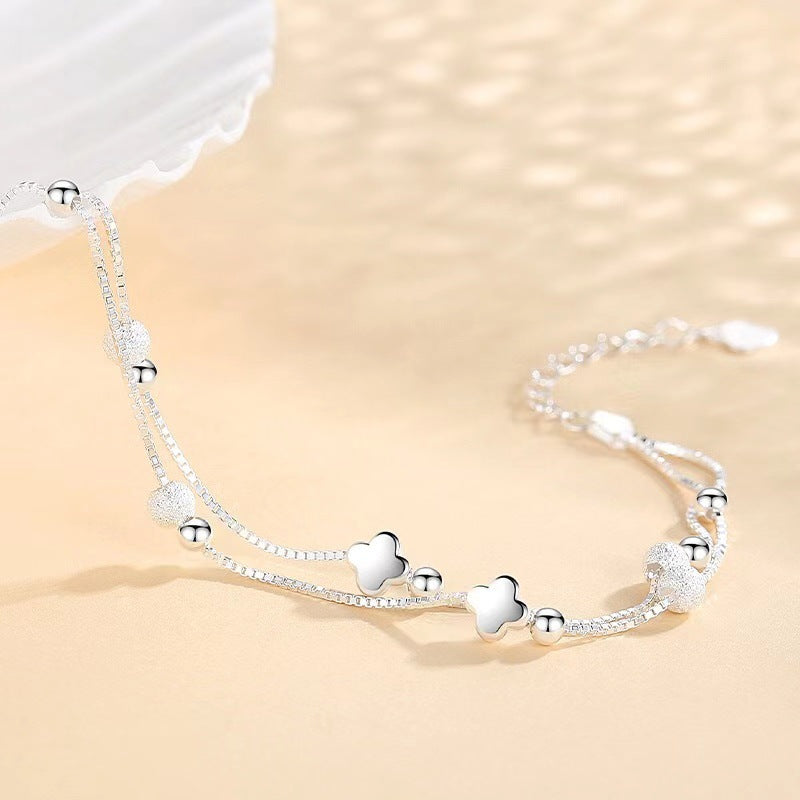 Sweet temperament four leaf clover transfer bead double-layer bracelet with frosted beads light (10 pieces)