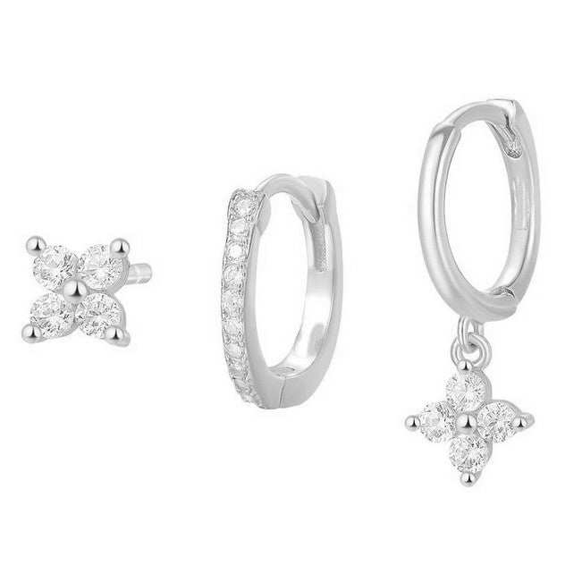 Four leaf clover ear clip set with zircon ear rings and three piece ear clip set (10 pieces)