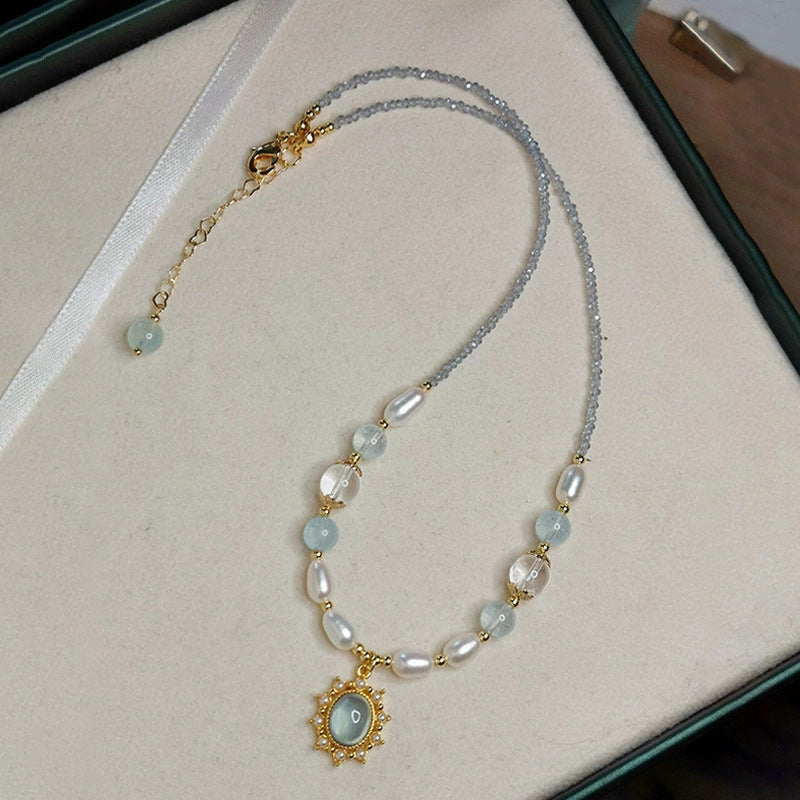Sea blue imitation pearl bead necklace (10 pieces)