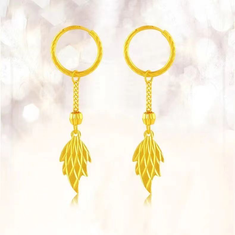 Sand gold electroplated female leaf earrings (10 pieces)