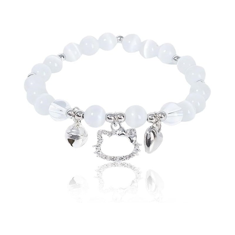 Imitation Cat Eye Stone Peace Joy Pendant Bracelet (10 pieces)