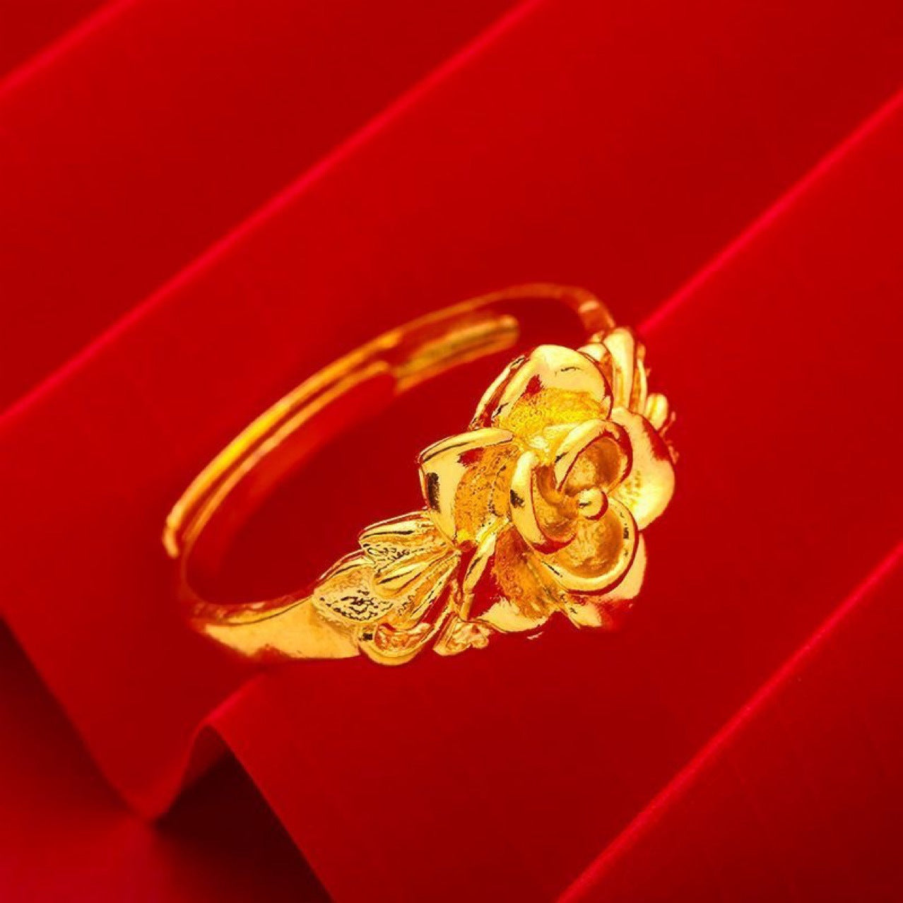Women's gold rose ring with fashionable and versatile opening adjustment (10 pieces)