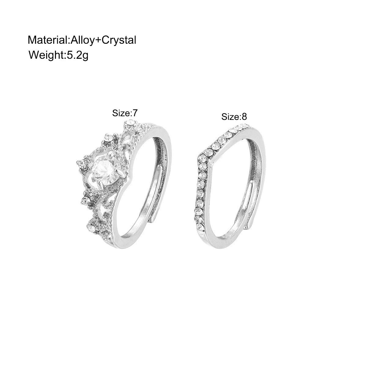 Hot selling Crown Dot Diamond Ring Wedding Ring Opening Ring Set 2-piece Set (10 pieces)