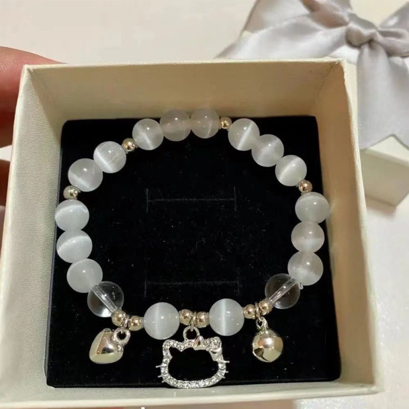 Imitation Cat Eye Stone Peace Joy Pendant Bracelet (10 pieces)