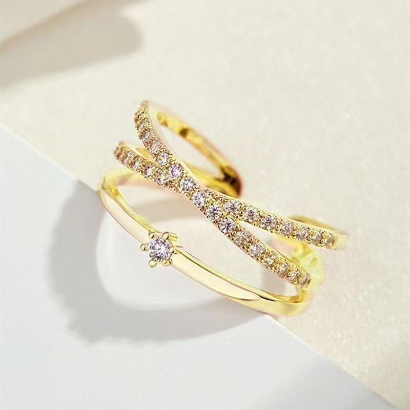 Opening cross Xiang zircon ring female ins trendy personality (10 pieces)