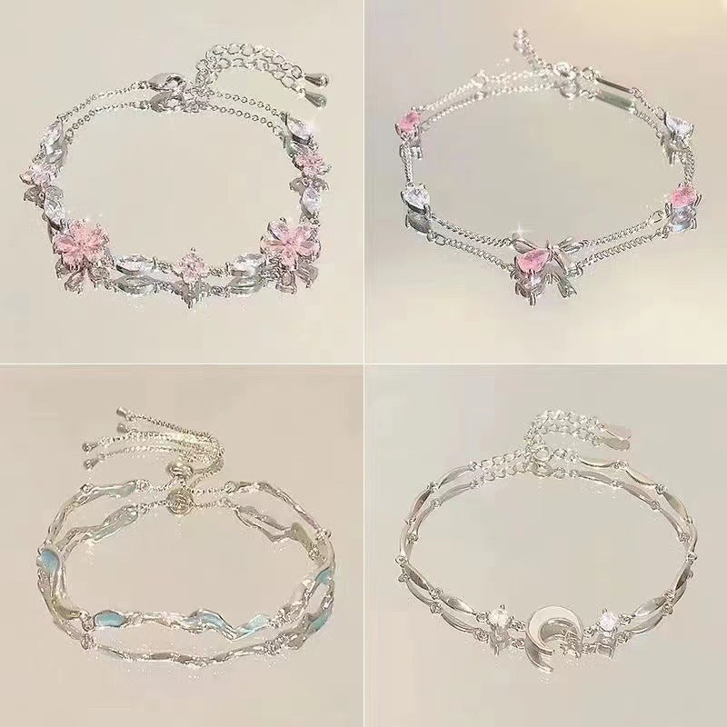 Pink zircon cherry blossom bow bracelet (10 pieces)